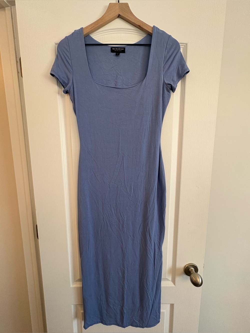 See You Monday Lavender-Blue Scoop Neck Midi Dress